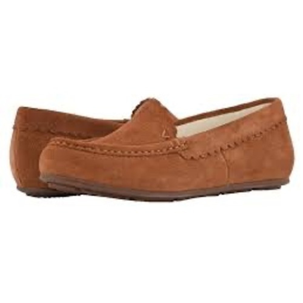 Vionic McKenzie Suede Loafers Brown Scalloped Trim Moc Toe‎ Slip On women's 9.5
